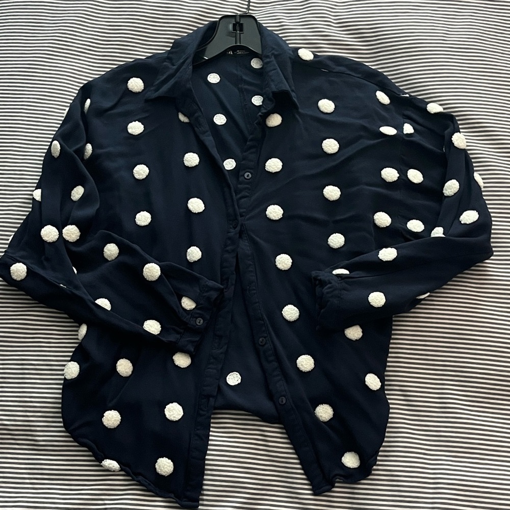 Zara Black and White Polka Dot Button-Down Shirt